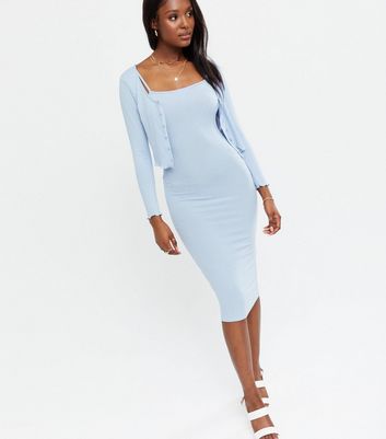 Pale Blue Ribbed Strappy Midi Dress and ...